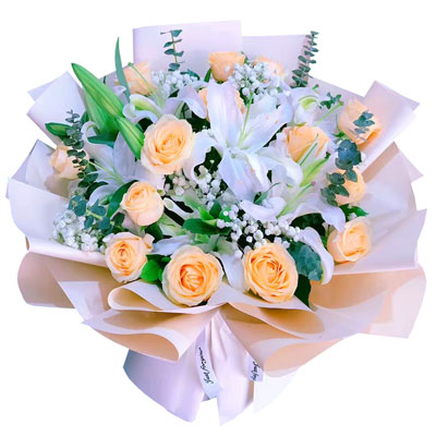 阜阳16朵香槟玫瑰2支百合，爱的温暖和幸福