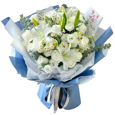阜阳11朵白玫瑰桔梗百合，爱永恒不息