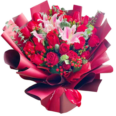 阜阳22朵红玫瑰百合，爱的火焰